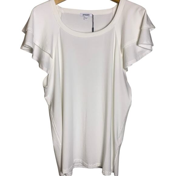 Chico's Top NWT Size 3 (XL) Feminine Layered Cap Sleeve Tee Alabaster Twee Fairy - Picture 2 of 7